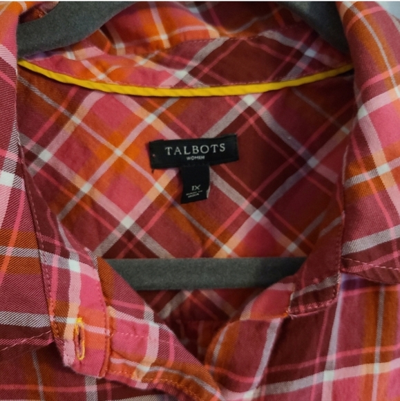 Talbots 1X plaid button down long sleeve fall top - Picture 3 of 4